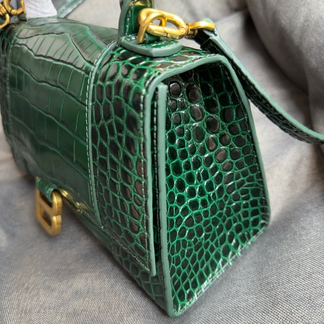 Balenciaga Hourglass Small Bag in Green Croc-Embossed Calfskin product view 10