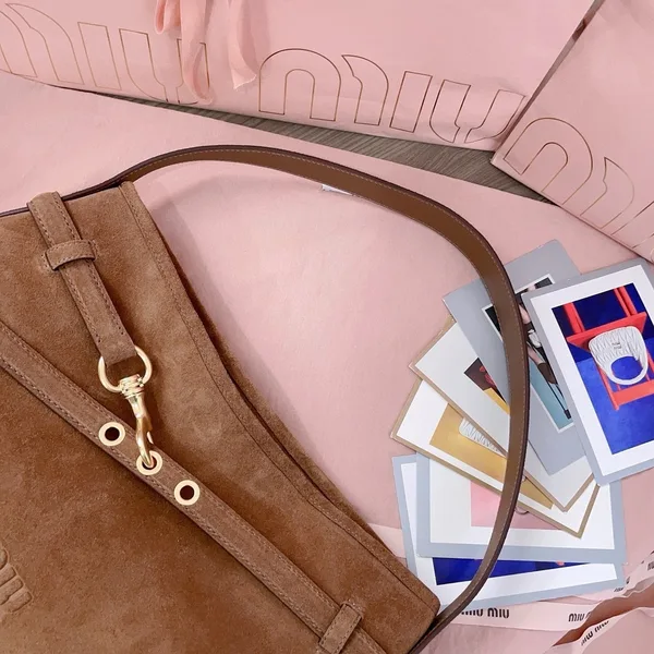 Miu Miu Aventure Medium Shoulder Bag in Brown Suede Leather product view 10