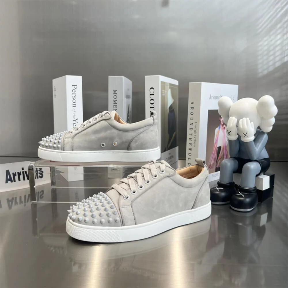 Christian Louboutin Louis Junior Spikes Textured Sneakers Off-White product view 1