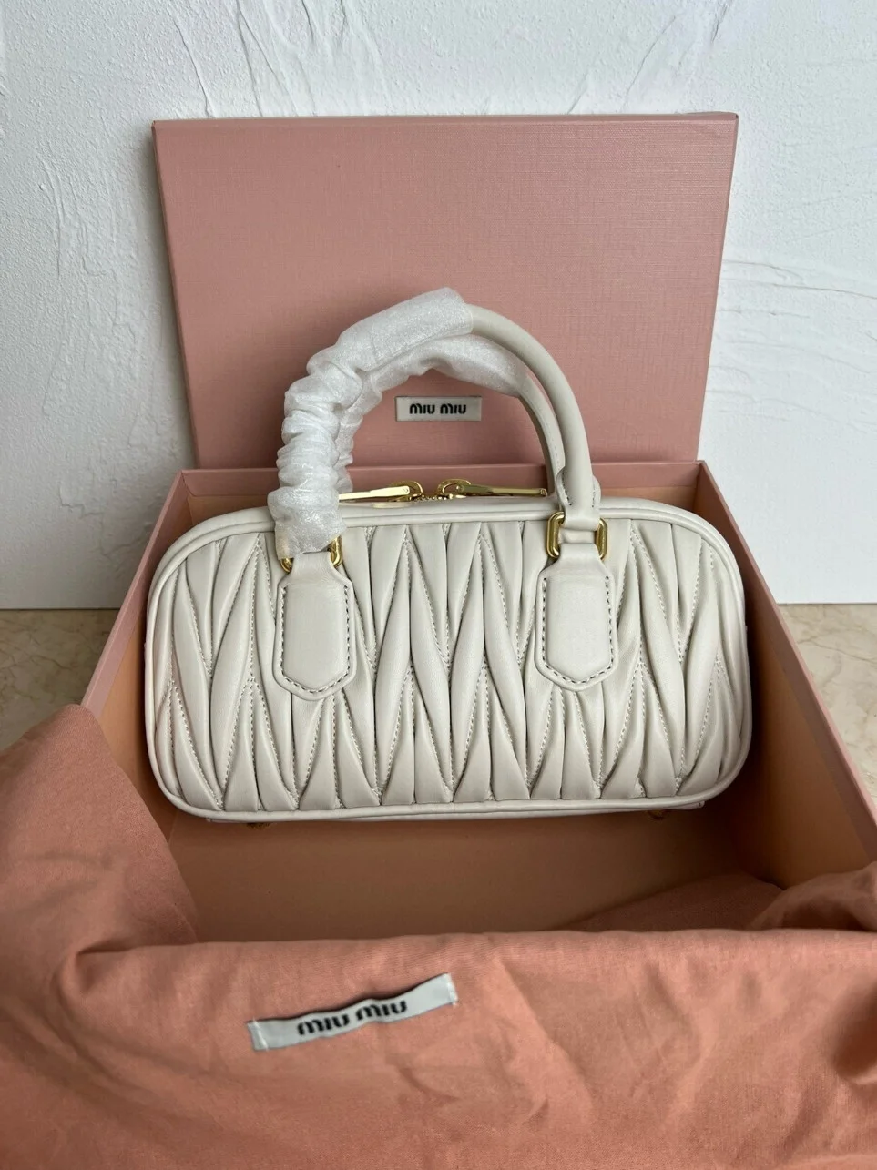 Miu Miu Arcadie Medium Bag in White Matelasse Leather product view 3