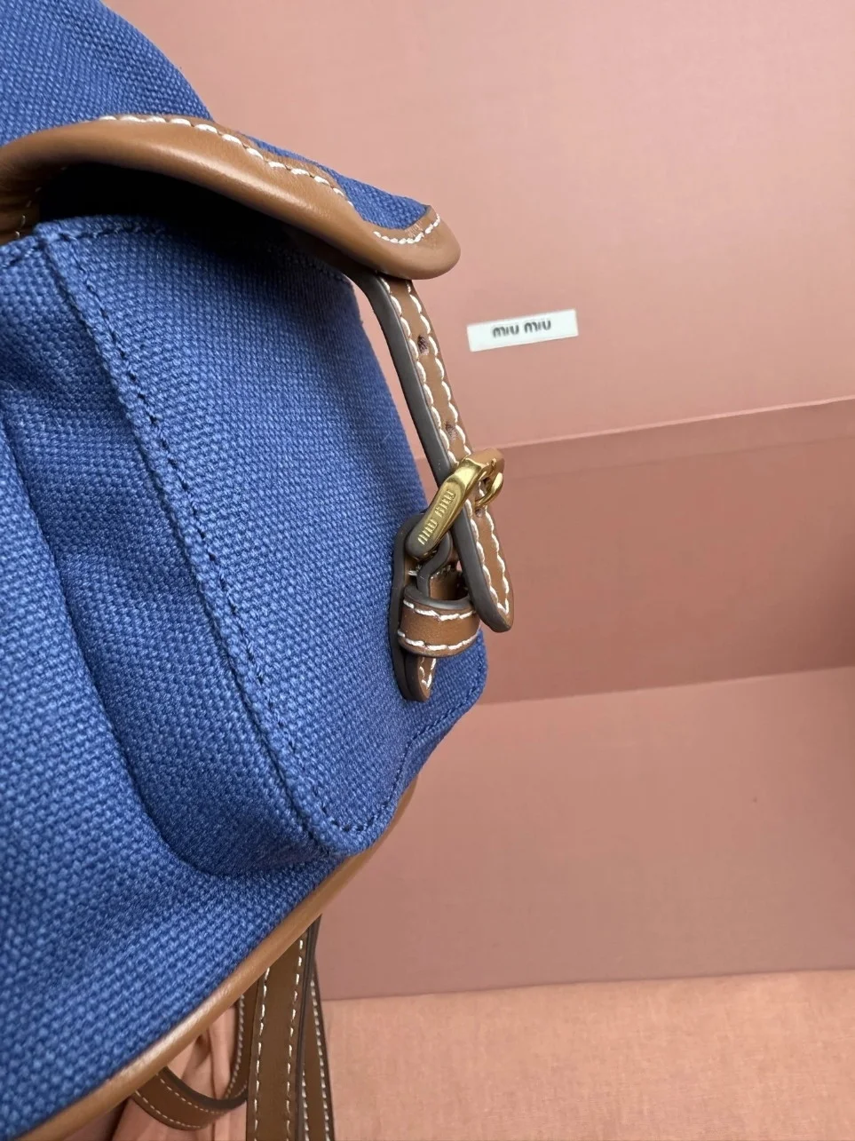 Miu Miu Small Backpack in Blue Canvas and Calfskin product view 2