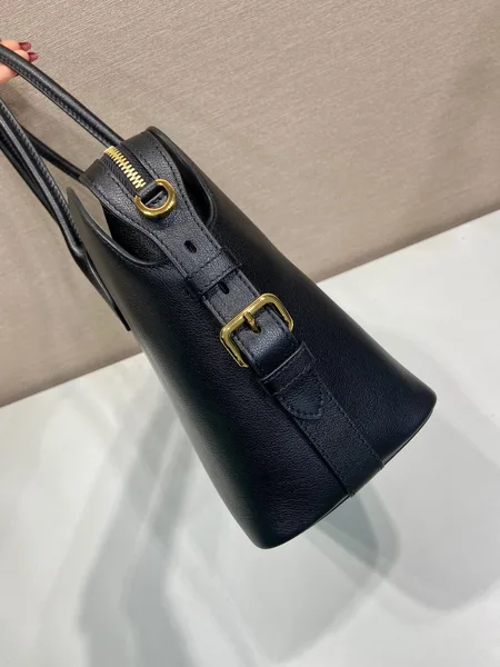 Prada Large Leather Tote Bag — Black product view 5