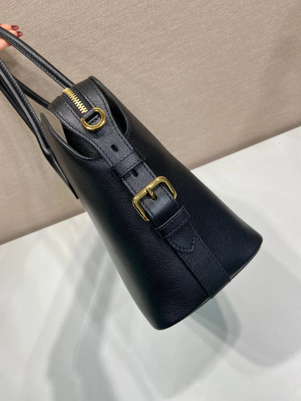 Prada Large Leather Tote Bag — Black product view 5