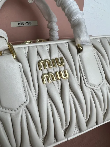 Miu Miu Arcadie Large Bag in White Matelasse Leather product view 3