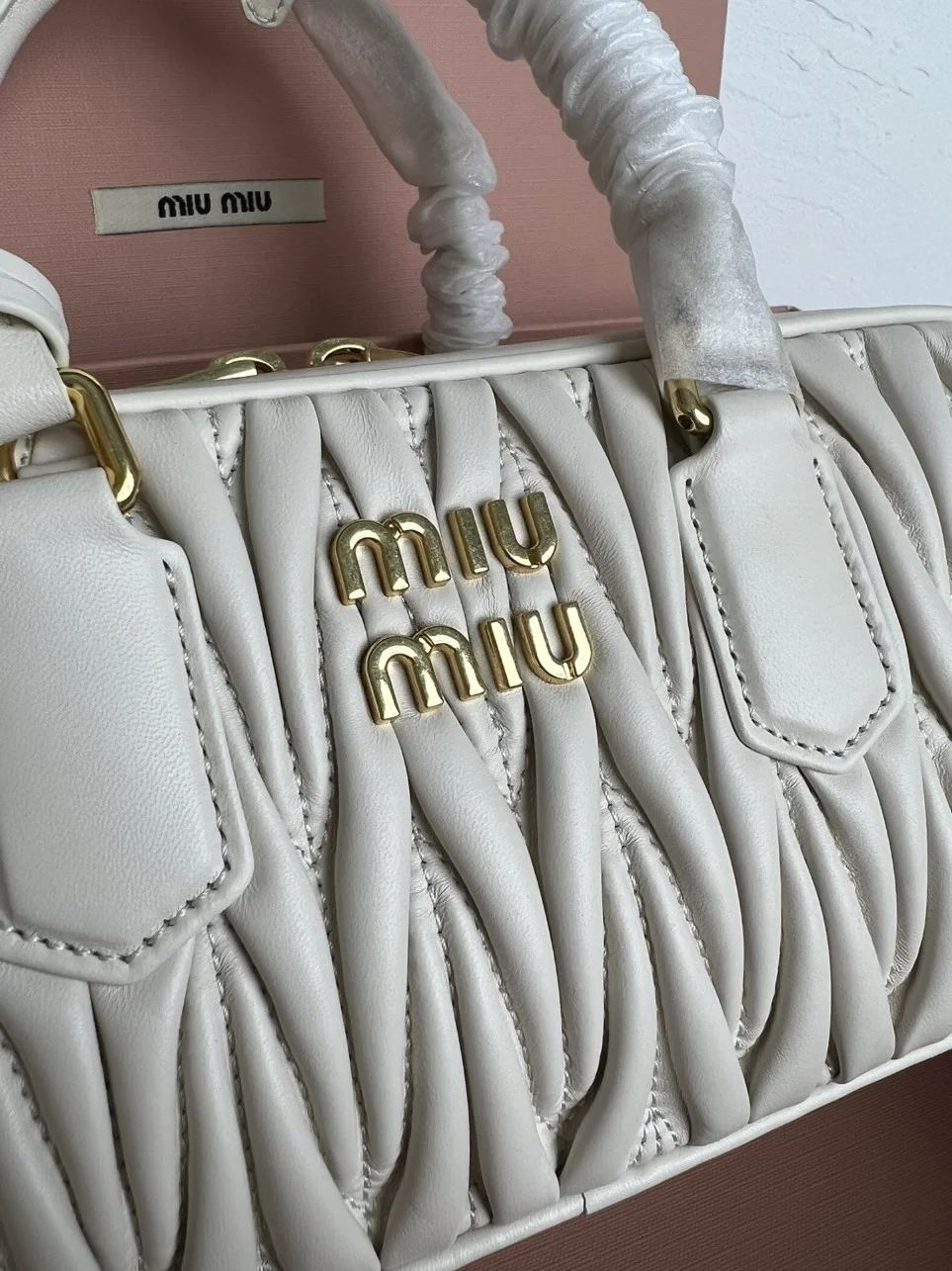 Miu Miu Arcadie Large Bag in White Matelasse Leather product view 3