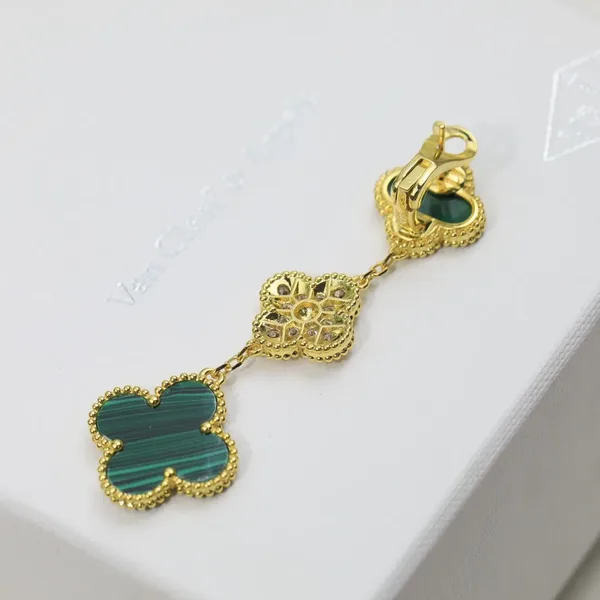 Van Cleef & Arpels Alhambra Green and Pave-Effect Three-Motif Gold-Tone Drop Earrings product view 7