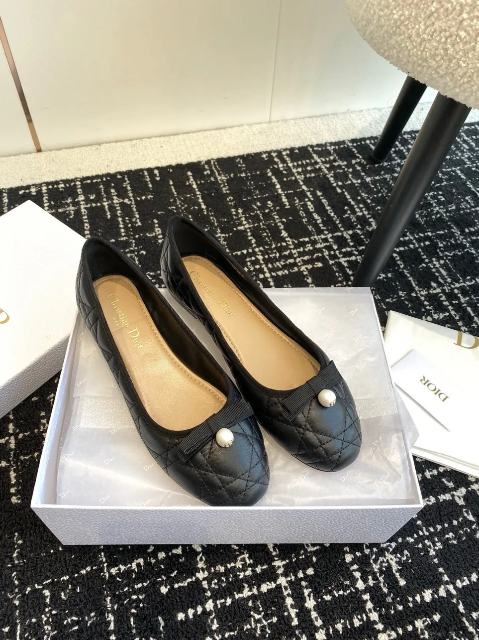 Dior Ballerina Flats in Black Quilted Cannage Calfskin product view 4