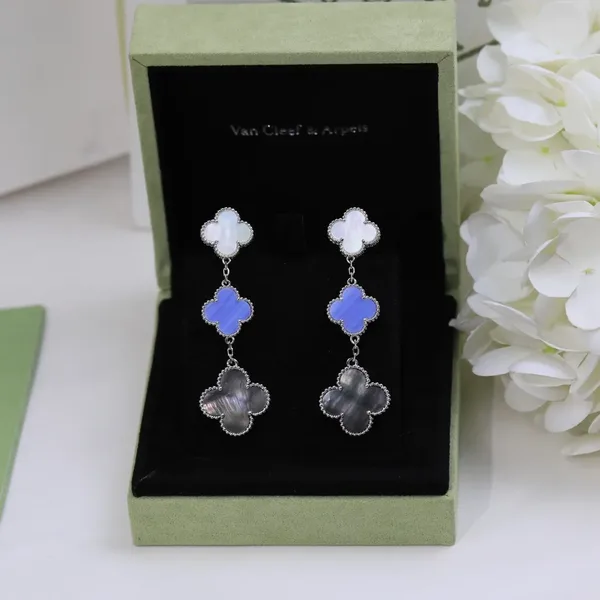 Van Cleef & Arpels Alhambra White Blue and Black Three-Motif Silver-Tone Drop Earrings product view 4