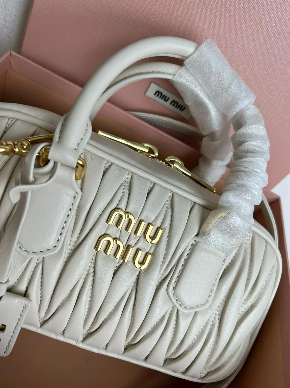 Miu Miu Arcadie Medium Bag in White Matelasse Leather product view 8