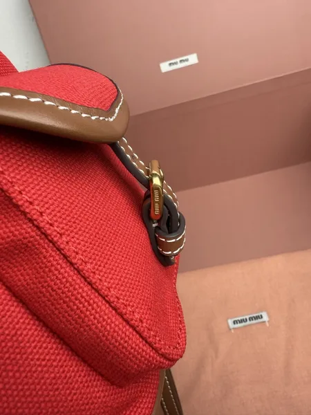 Miu Miu Small Backpack in Red Canvas and Calfskin product view 6