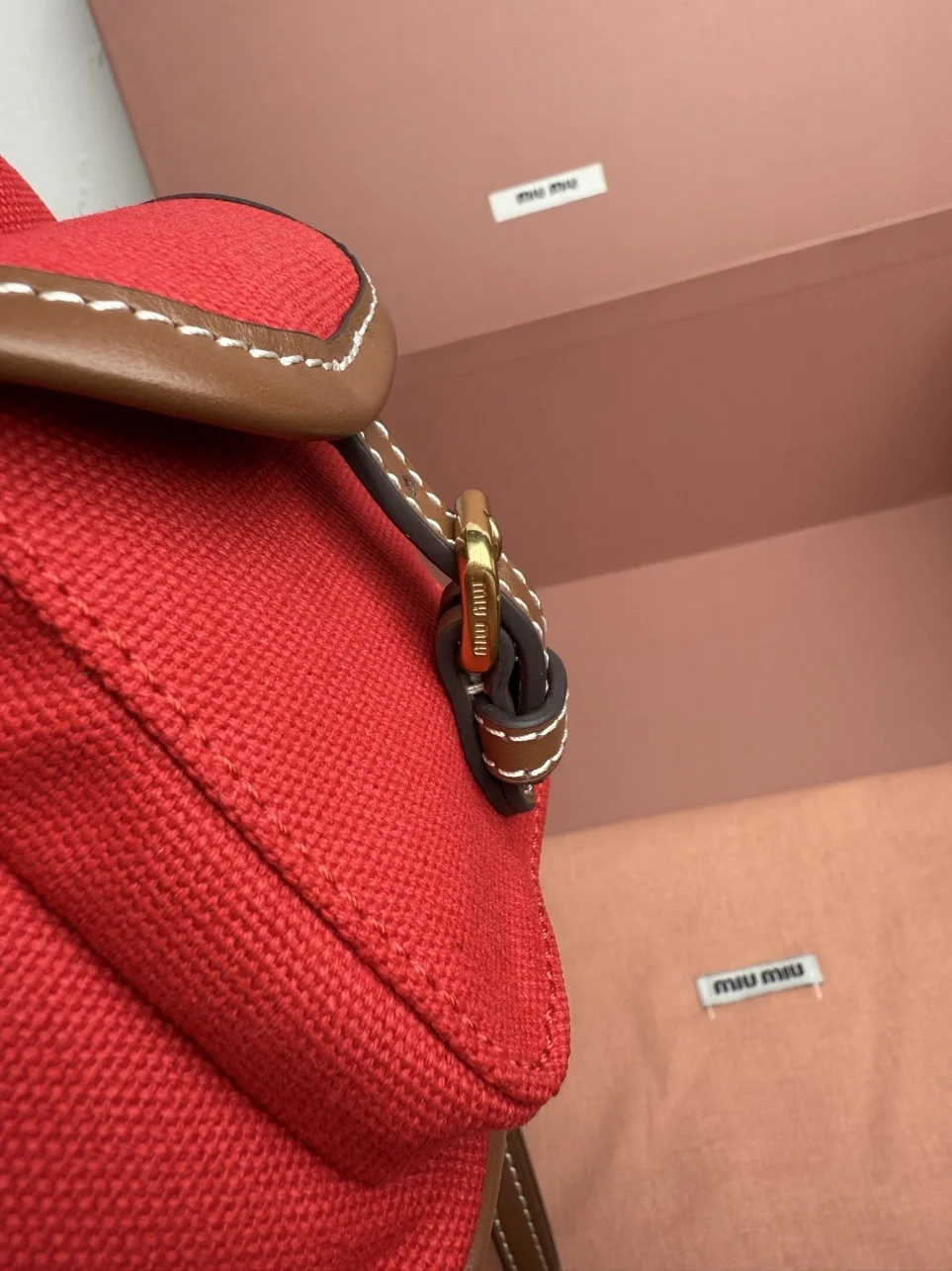 Miu Miu Small Backpack in Red Canvas and Calfskin product view 6