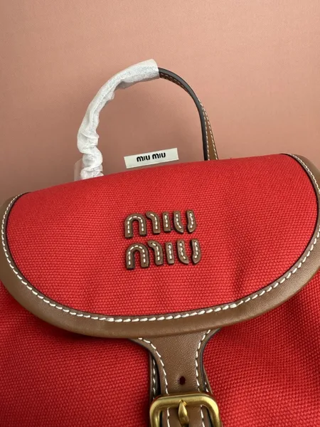 Miu Miu Large Backpack in Red Canvas and Calfskin product view 11