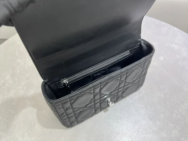 Medium Soft Dior Caro Bag — Black with Silver-Tone Hardware product view 4