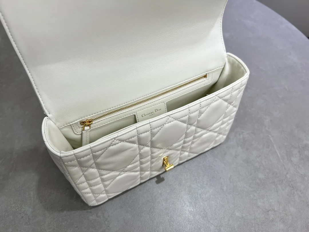 Medium Soft Dior Caro Bag — White with Gold-Tone Hardware product view 8