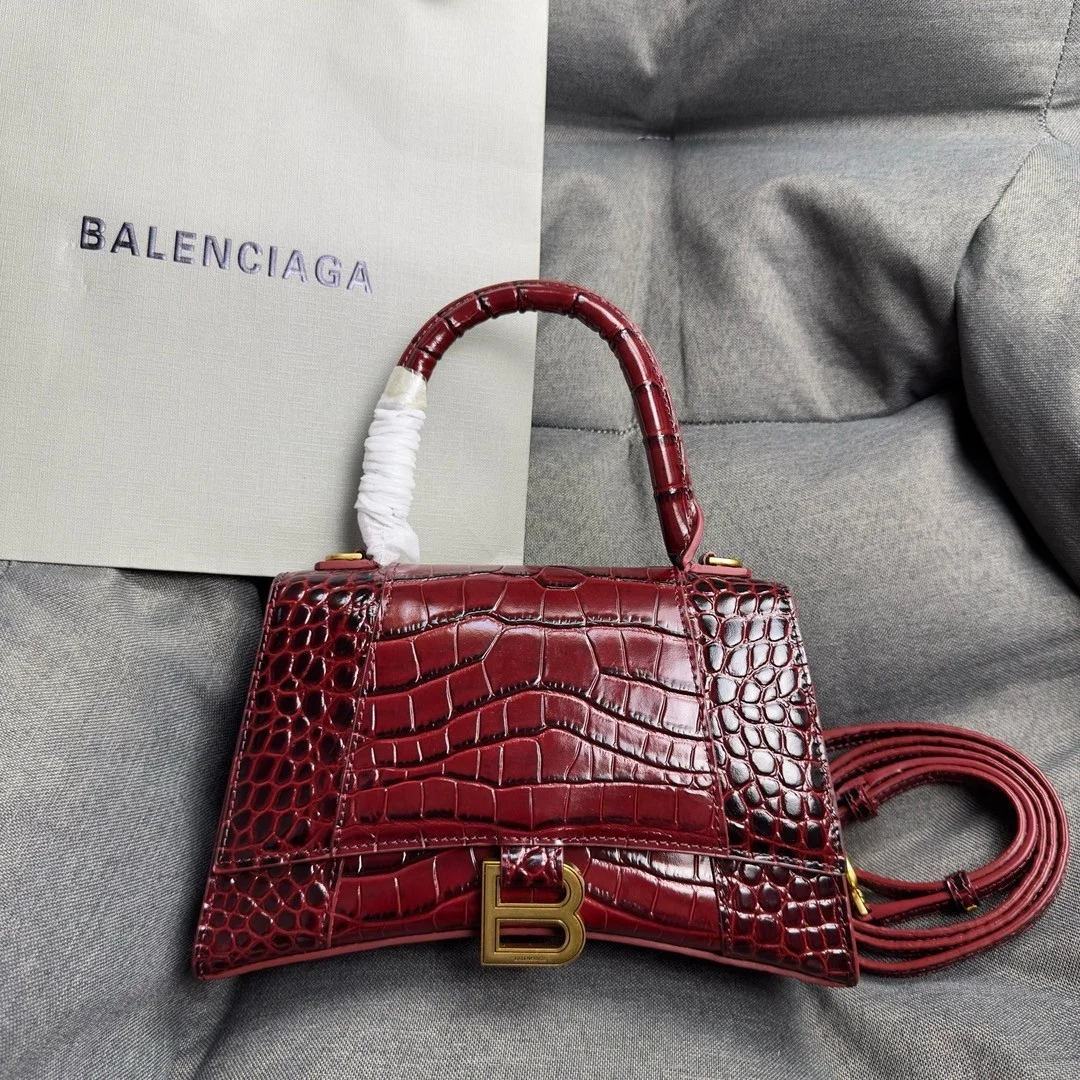 Balenciaga Hourglass Small Bag in Red Croc-Embossed Calfskin product view 7