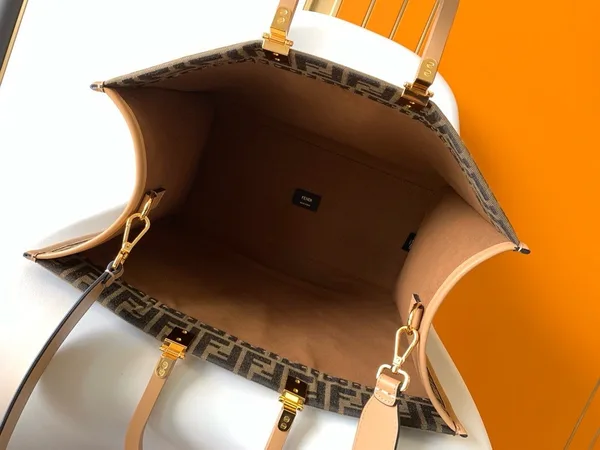 Fendi Sunshine Large Tote Bag in Brown FF Jacquard Fabric product view 3