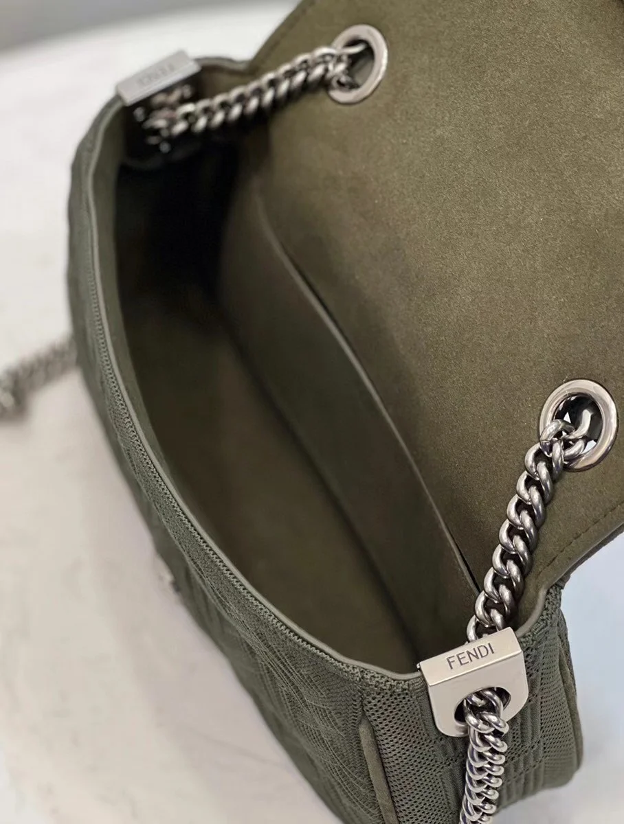 Fendi Baguette Chain Midi Bag In Green FF Fabric product view 8