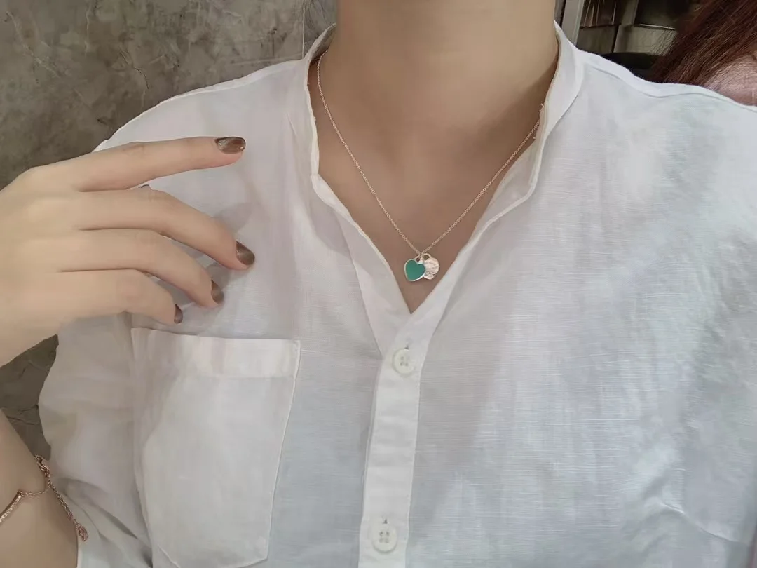 Tiffany & Co. Double Heart Tag Necklace Silver-Tone with Blue Inlay product view 4