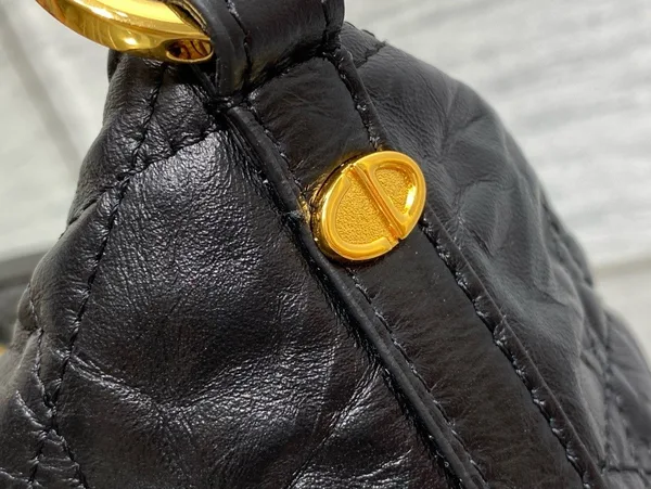 Dior Diorstar Hobo Bag with Chain in Black Crinkled Calfskin product view 10