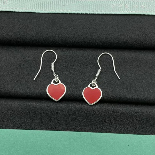 Tiffany & Co. Hook Heart Tag Earrings Silver-Tone with Red Inlay product photo