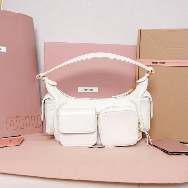 Miu Miu Pocket Shoulder Bag in White Nappa Leather product view 9