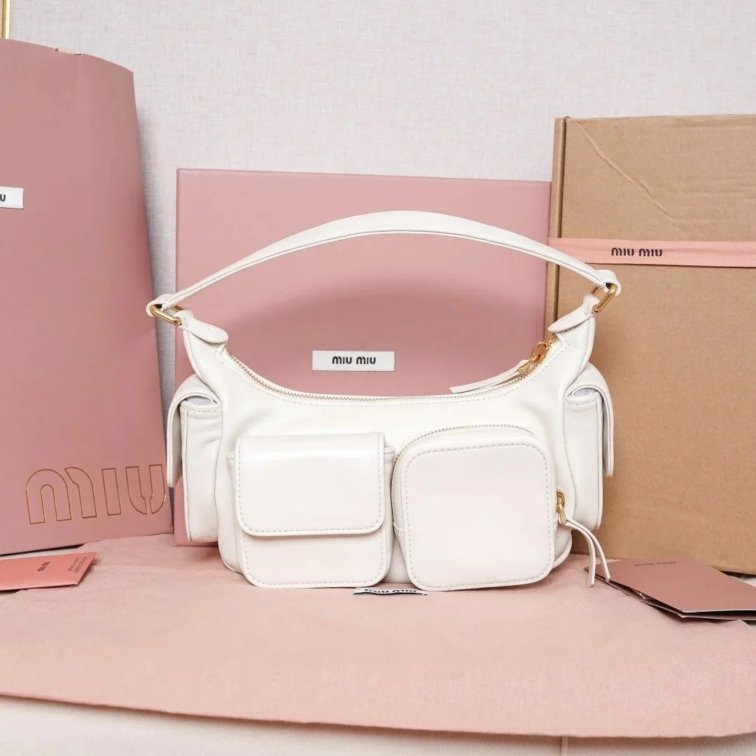 Miu Miu Pocket Shoulder Bag in White Nappa Leather product view 9