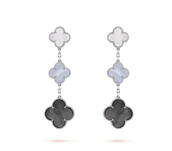 Van Cleef & Arpels Alhambra White Blue and Black Three-Motif Silver-Tone Drop Earrings product photo