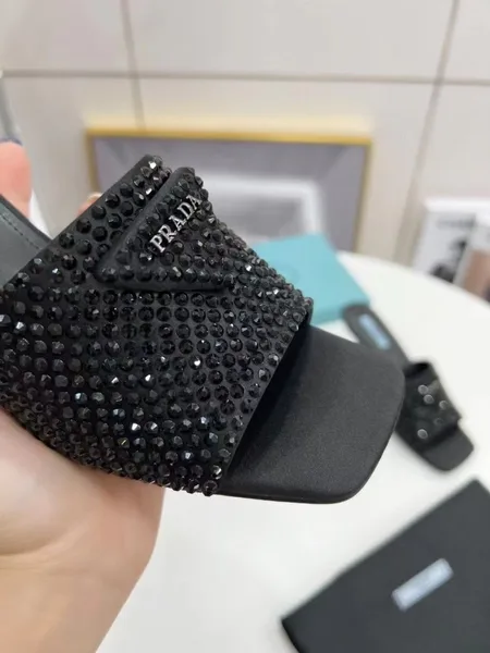 Prada Black Satin Heeled Sandals with Crystals product view 8