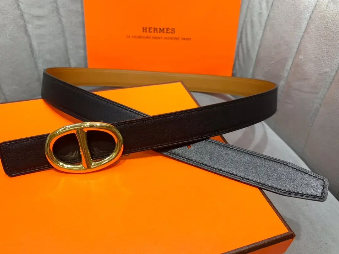 Hermès Tan/Black Reversible Belt with Gold-Tone Oval Buckle product view 3