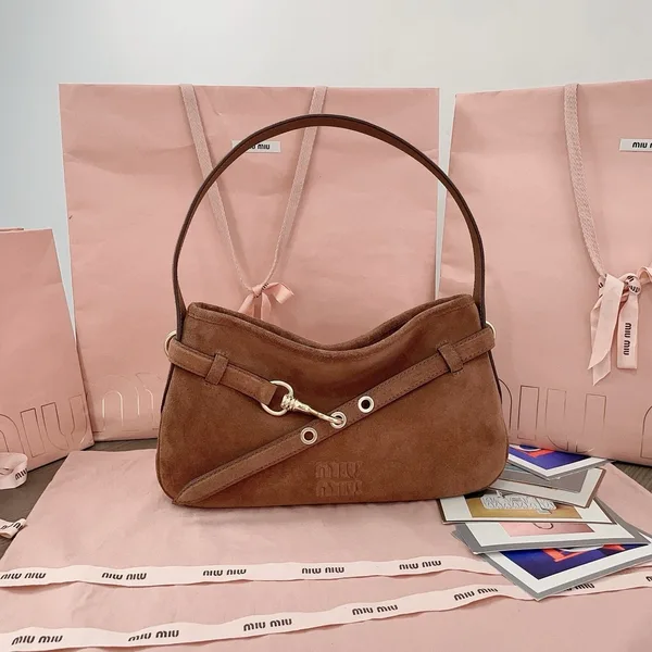 Miu Miu Aventure Small Shoulder Bag in Brown Suede Leather product view 2