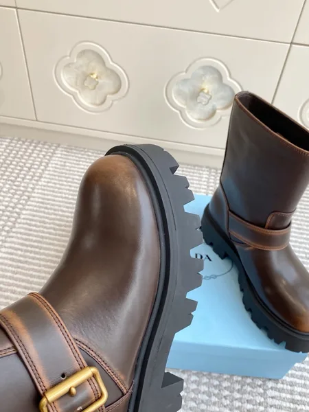 Prada Biker Boots in Dark Brown Calfskin product view 8