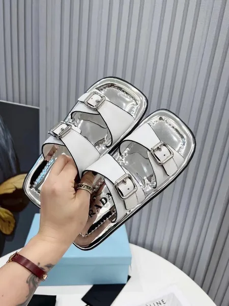 Prada Double-strap Sandals In White Leather product view 8