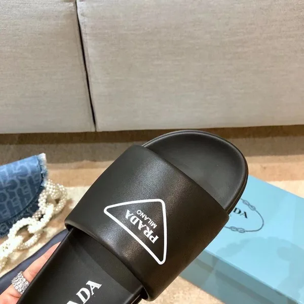 Prada Black Leather Slides with Printed Triangle Logo product view 8
