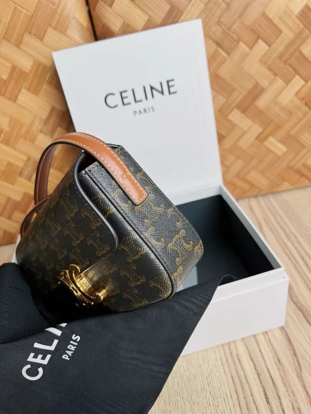 Celine Claude Shoulder Bag in Black Triomphe Canvas product view 10