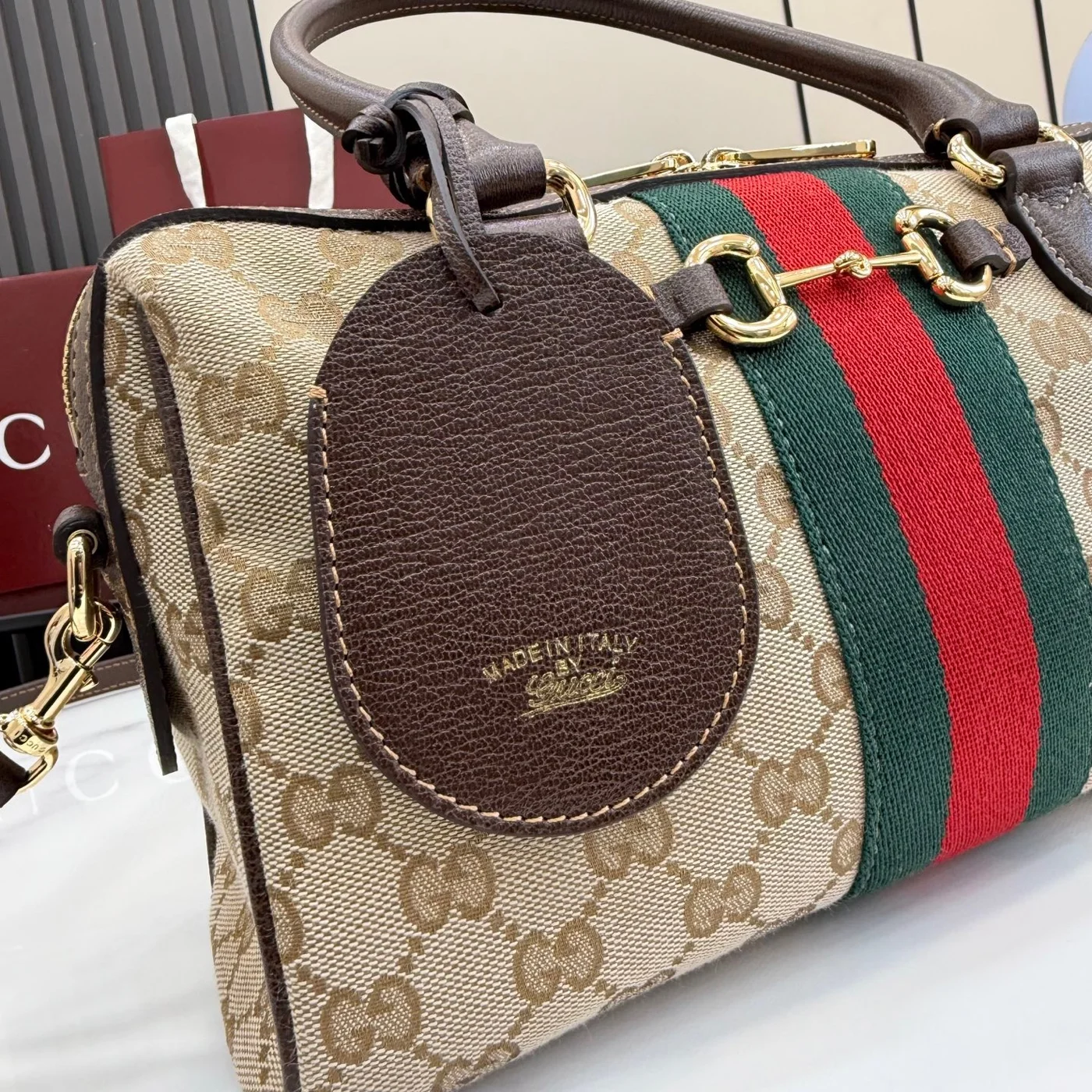 Gucci Borsetto Medium Boston Bag — Beige Jacquard product view 13