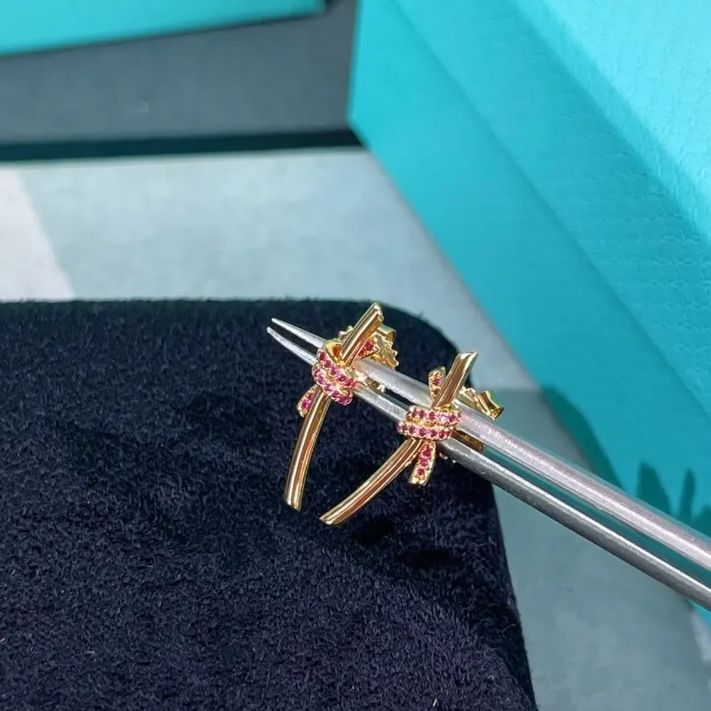 Tiffany & Co. Knot Pink Pavé-Effect Stud Earrings Rose-Tone product view 1