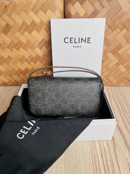 Celine Claude Shoulder Bag in Black Triomphe Canvas product view 5