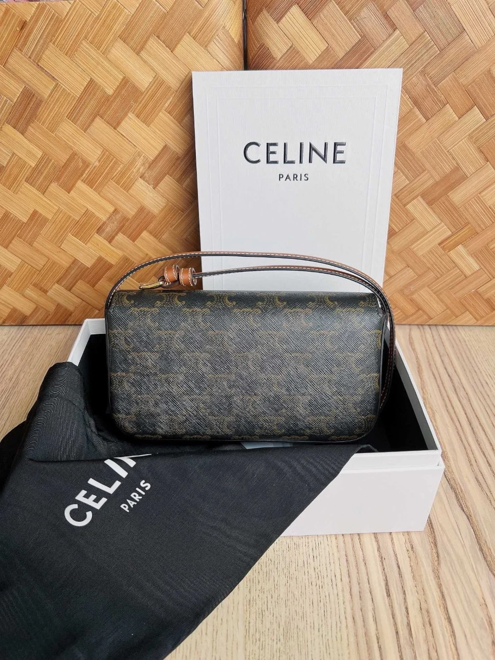 Celine Claude Shoulder Bag in Black Triomphe Canvas product view 5