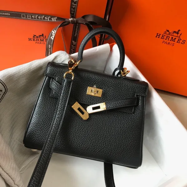 Hermes Kelly 20cm Bag In Black Clemence Leather GHW product view 5