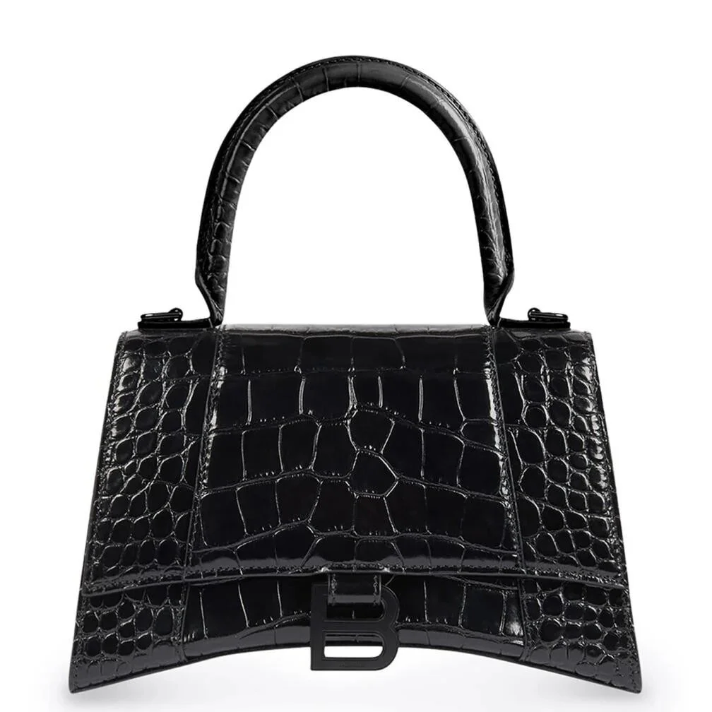 Balenciaga Hourglass XS Bag in Noir Croc-Embossed Calfskin product view 1