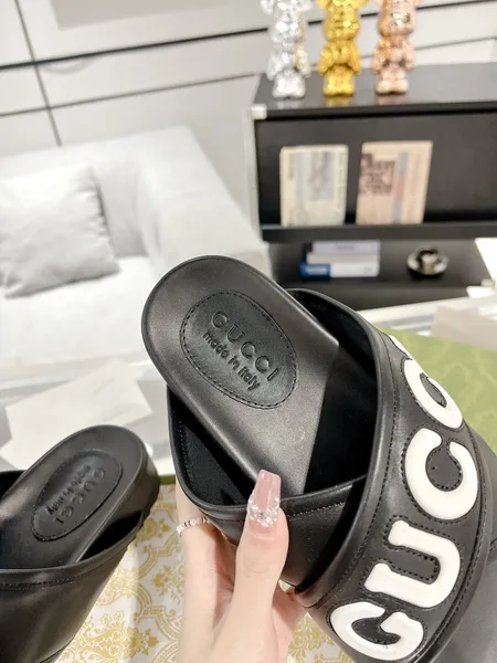 Gucci Cross-Strap Slide Sandals — Black with White Logo product view 6