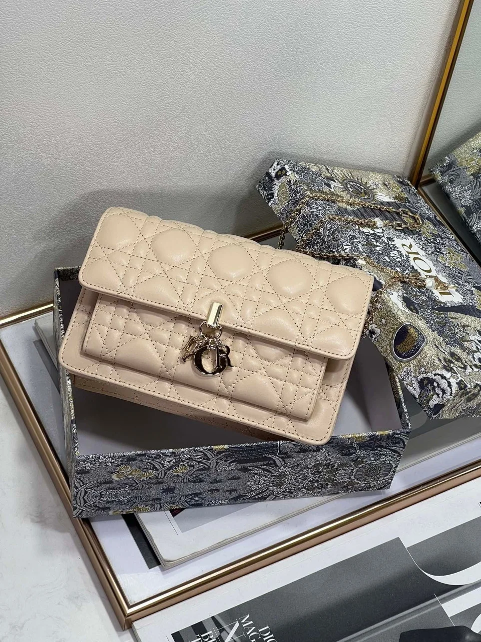 Dior Lady Dior Chain Pouch In Beige Cannage Lambskin product view 6