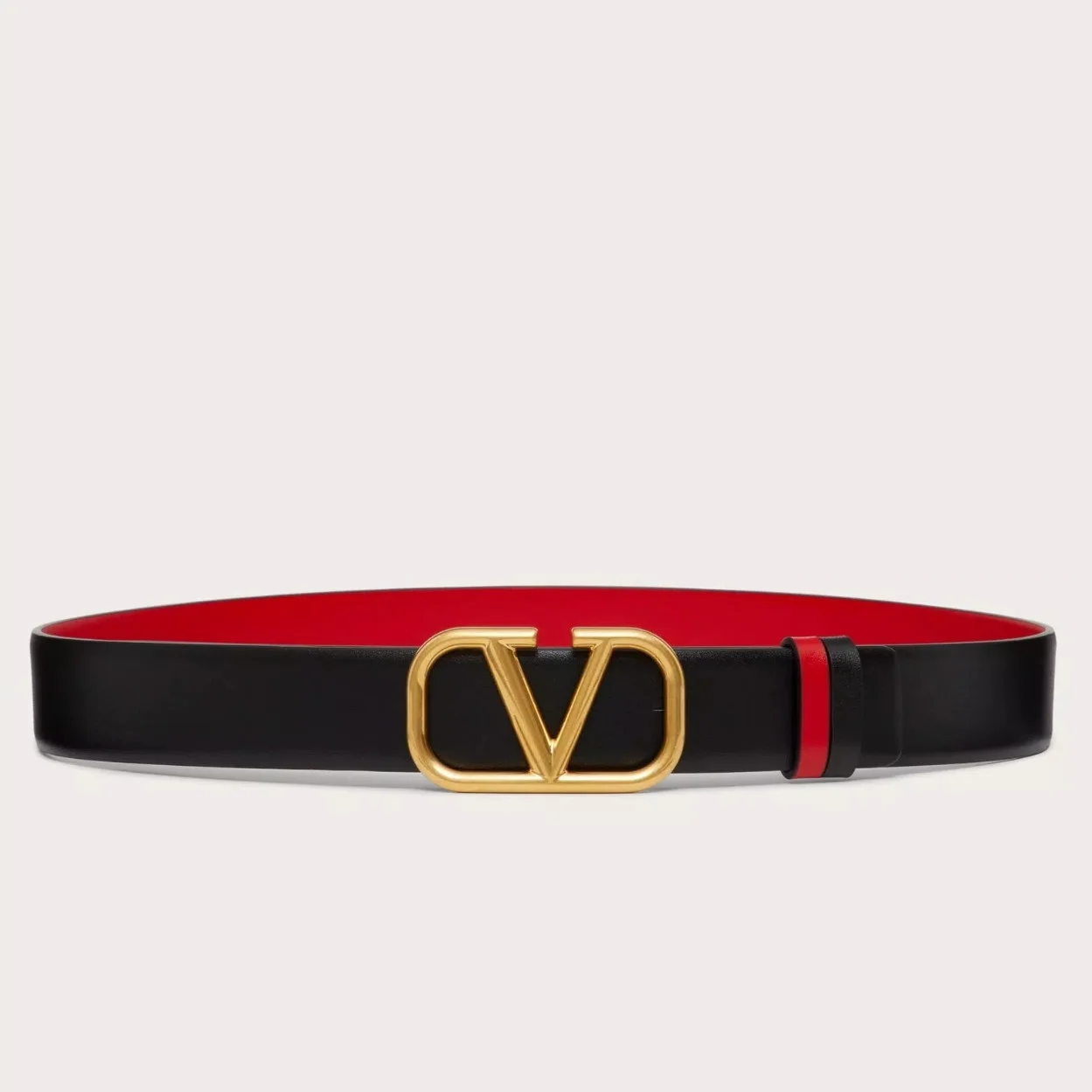 Valentino VLogo Reversible Belt 30mm in Black and Red Calfskin product view 1