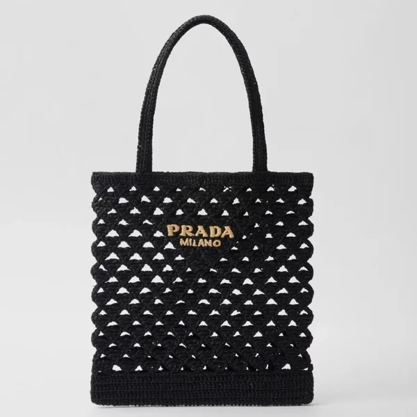 Prada Crochet Tote Bag in Black Raffia-effect Yarn product photo