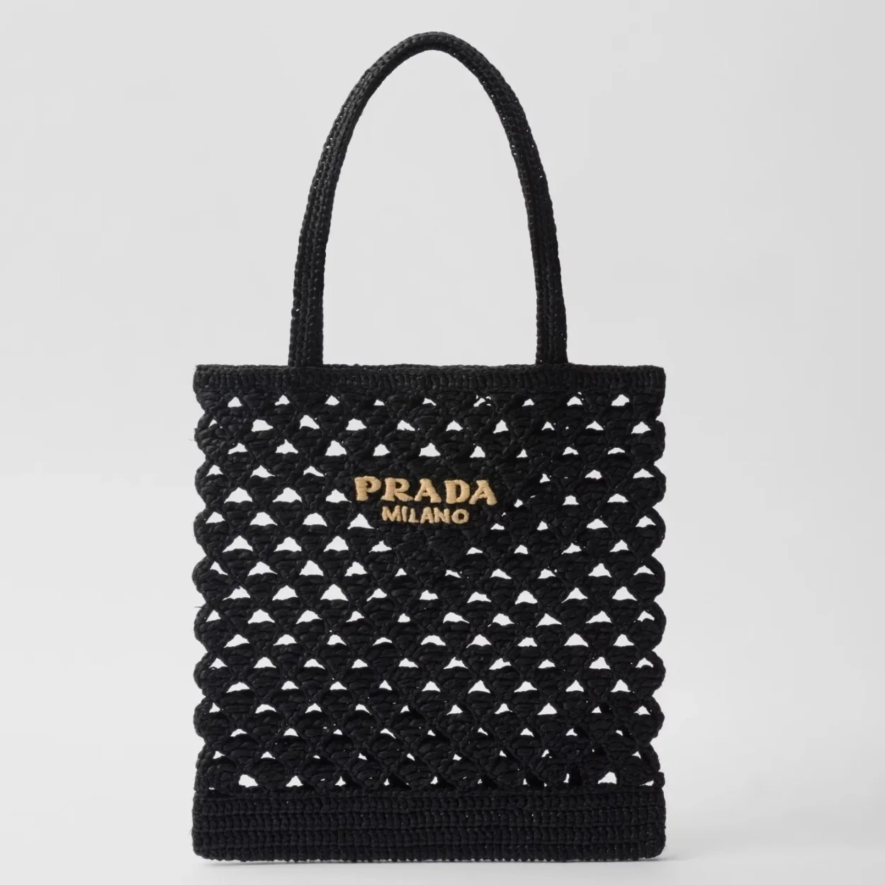 Prada Crochet Tote Bag in Black Raffia-effect Yarn product view 1