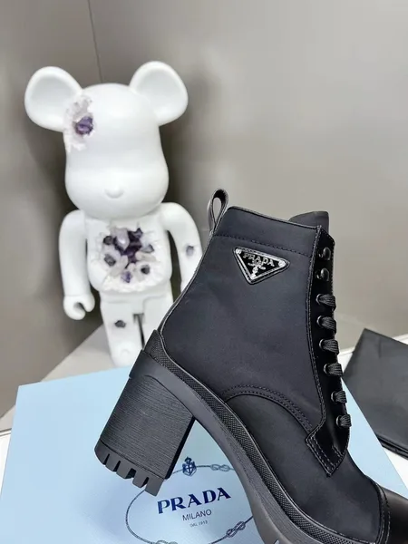Prada Ankle Boots in Black Brushed Leather and Nylon product view 4