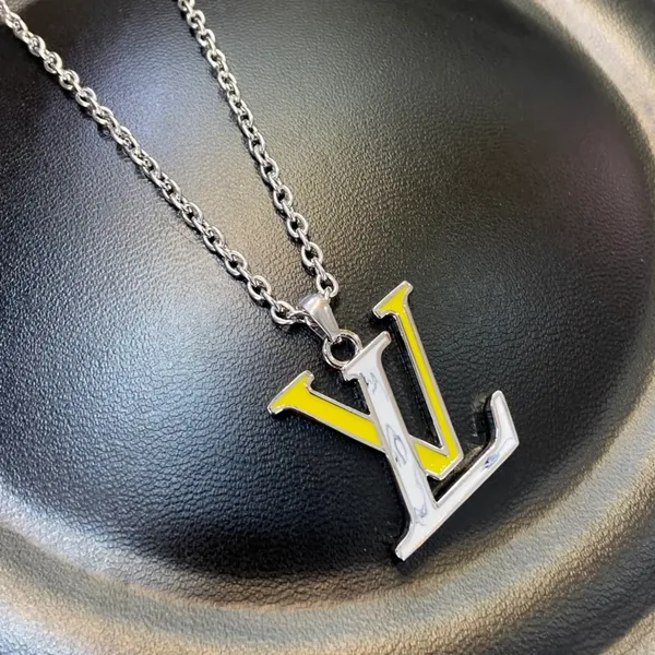 Louis Vuitton Enamel LV Monogram Pendant Necklace White Yellow and Silver-Tone product view 4