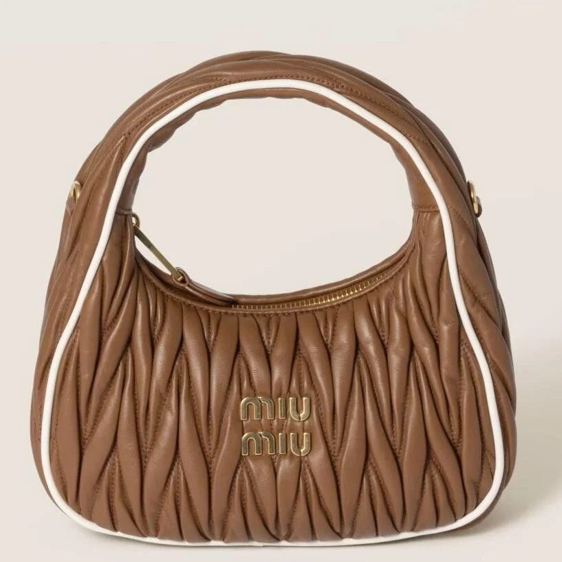 Miu Miu Wander Hobo Bag in Cognac Matelasse Nappa Leather product view 1