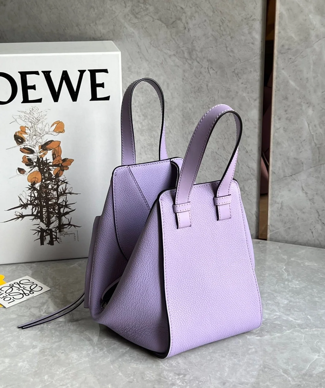 Loewe Compact Hammock Bag in Light Mauve Grained Calfskin product view 9