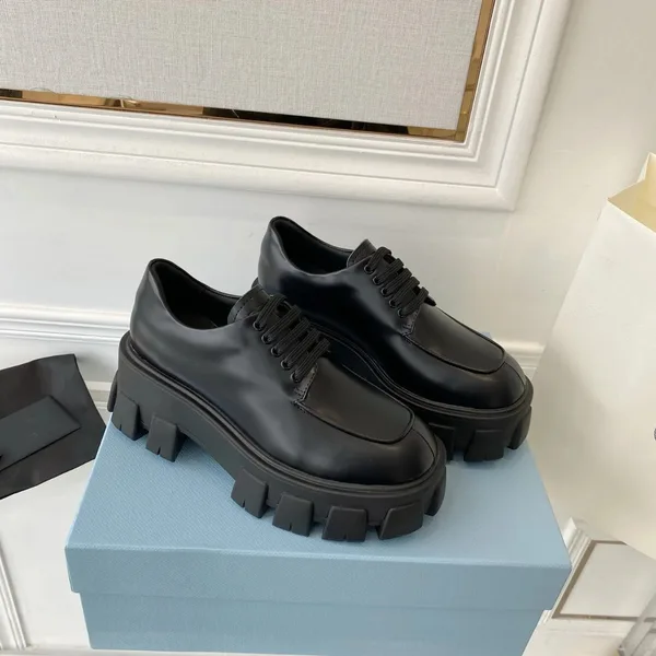 Prada Monolith Lace-up Loafers in Black Brushed Leather product view 6